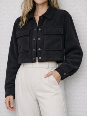 Blue Notes Cropped Black Utility Jacket S Snap Button Minimal Basic Streetwear